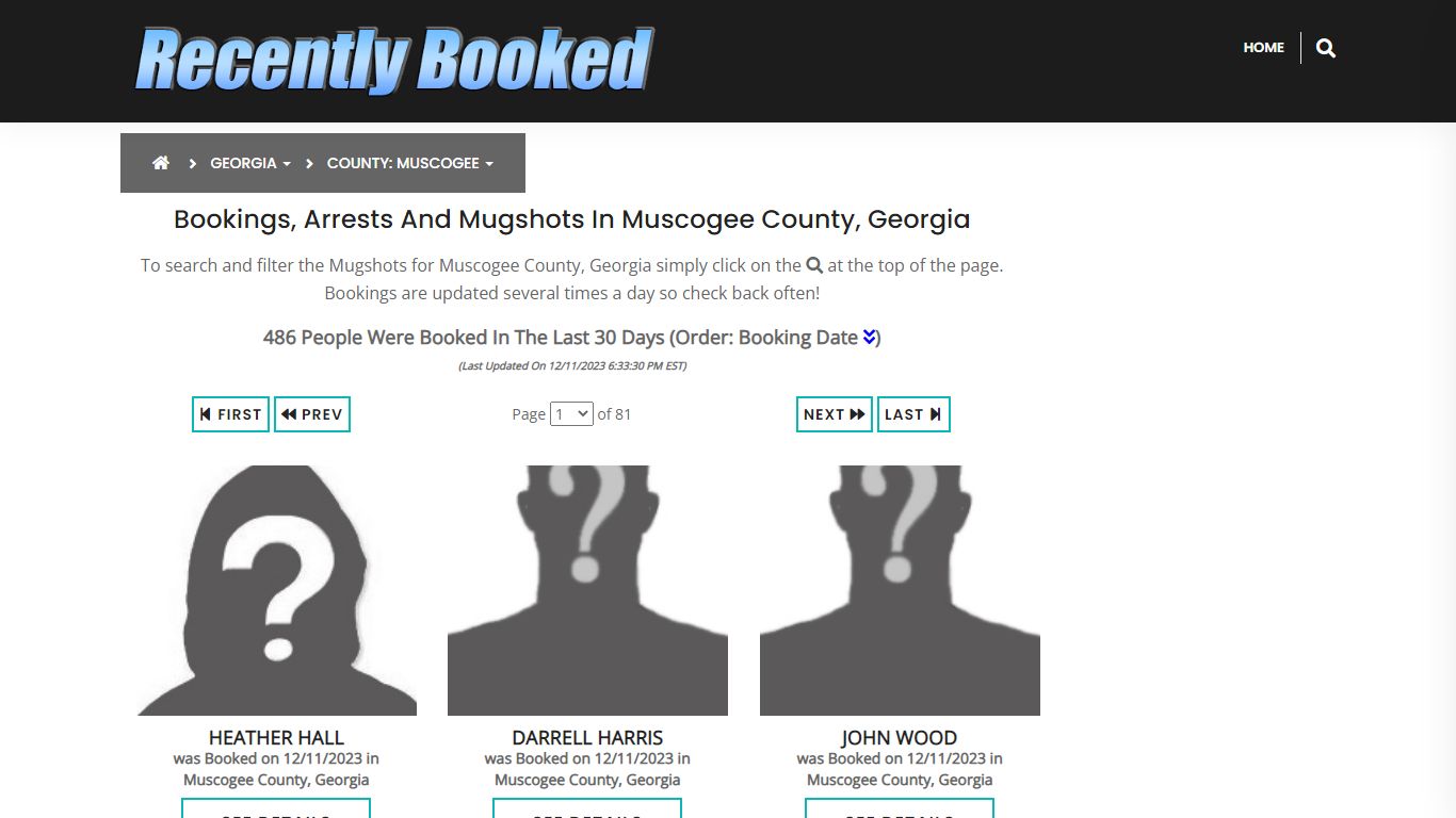 Bookings, Arrests and Mugshots in Muscogee County, Georgia